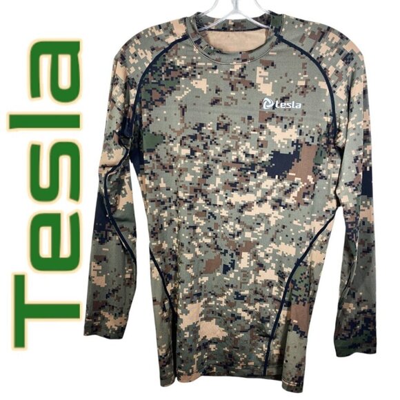 TESLA Long Sleeve Camo Technical Compression Base Layer Athletic Shirt, Size Med - Picture 1 of 4